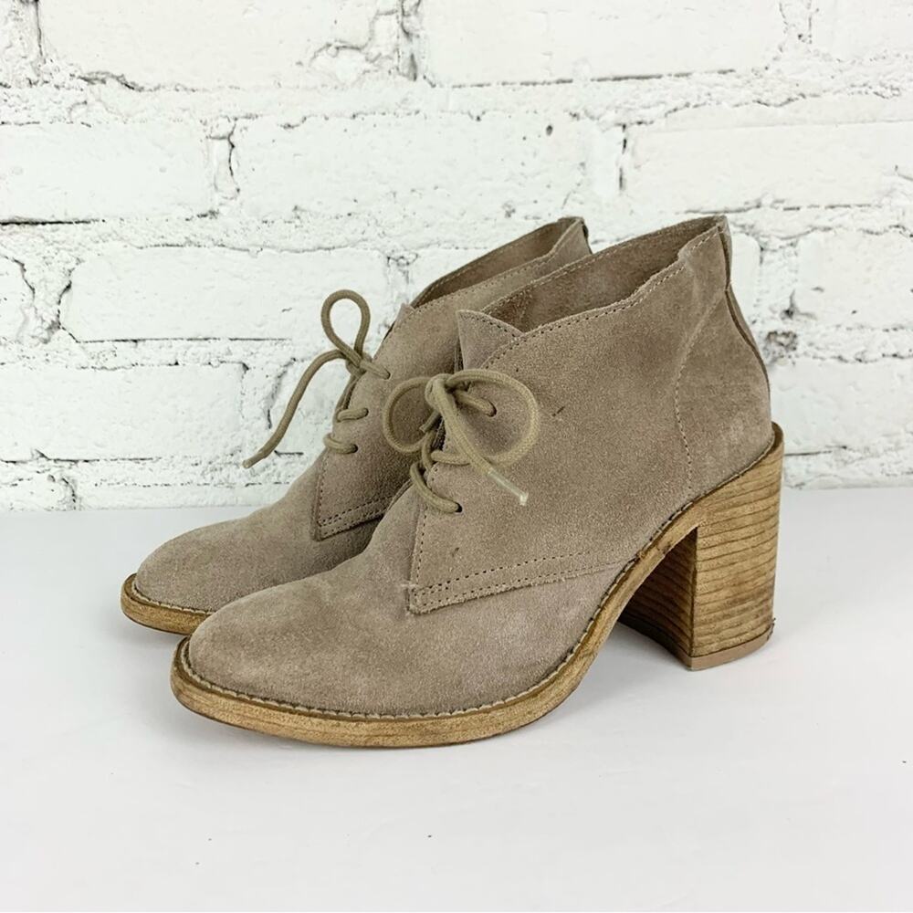 Jeffery Campbell Xavier Lace Stacked Heel Bootie Suede Tan 6.5